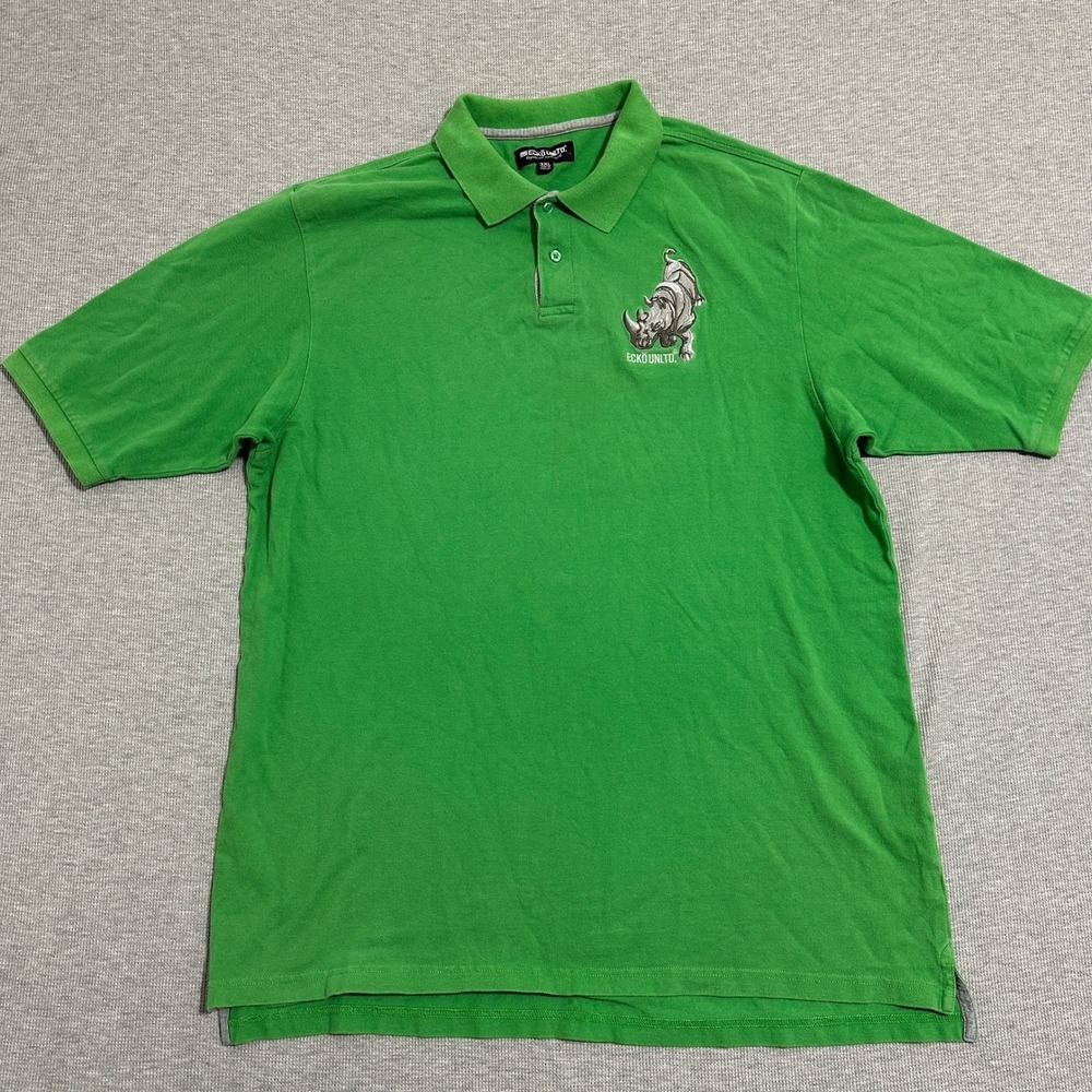 Ecko Unltd Mens 3XL Green Embroidered Rhino Logo Polo Shirt Y2K Streetwear